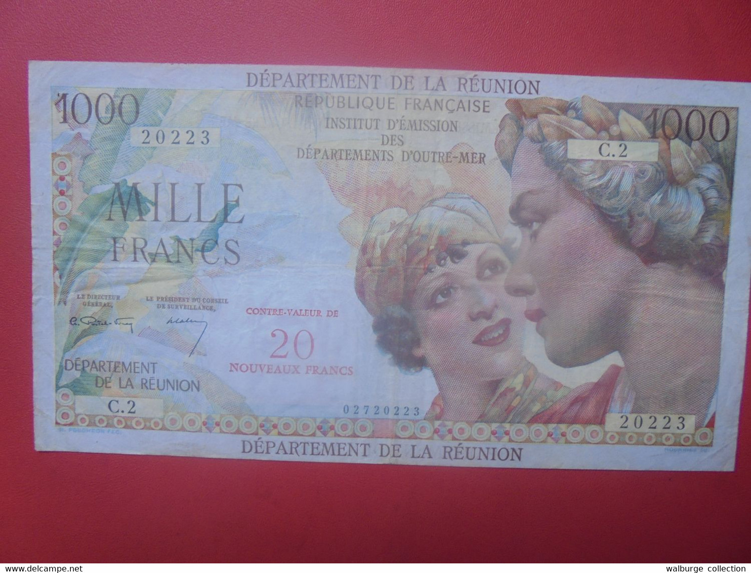 REUNION 20 Nouveaux Francs Sur 1000 Francs ND 1967-71 N°55a Circuler ASSEZ RARE ! (L.7) - Reunion
