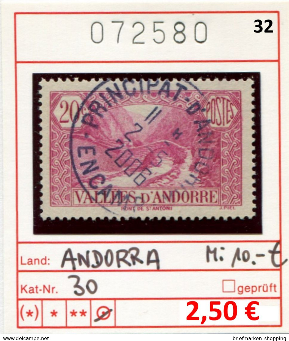 Andorra 1932 - Andorre 1932 -  Michel 30 - Oo Used Gebruik Oblit. - Oblitérés