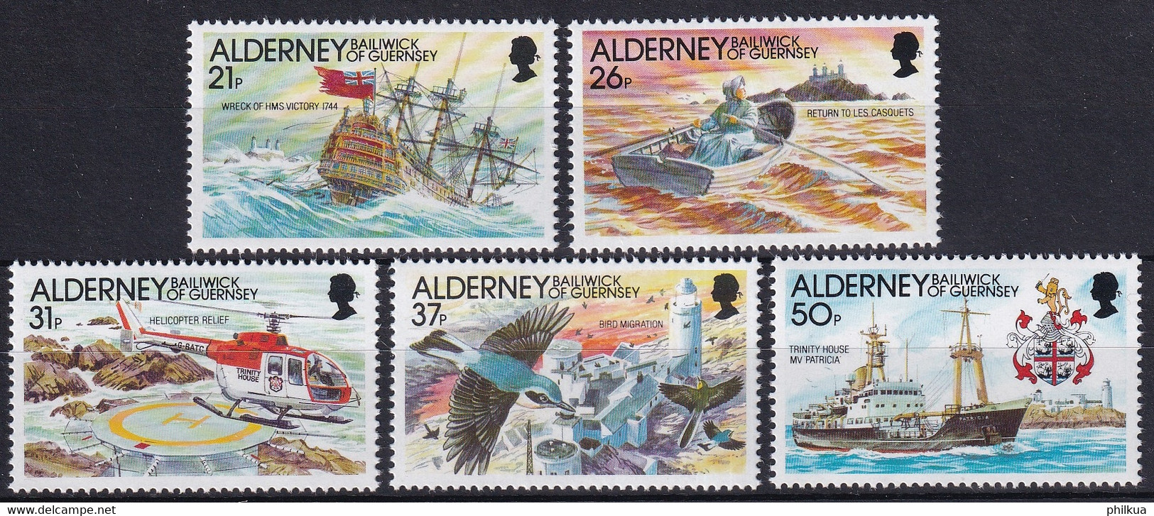 MiNr. 49 - 53 Großbritannien-Guernsey, Guernsey Alderney1991, 30. April. Automatisierung Der Leuchtfeuer PF/**/MNH - Schiffahrt