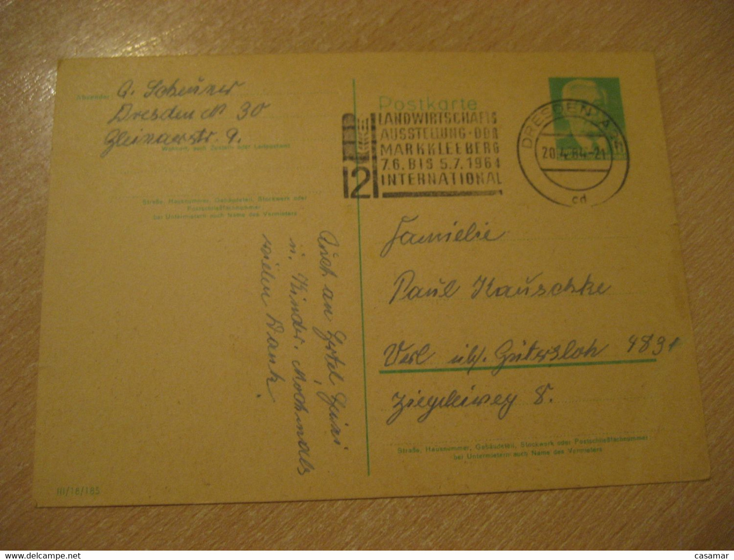 DRESDEN 1964 Landwirtschafts Ausstellung Agriculture Cancel Postal Stationery Card GERMANY DDR - Agriculture