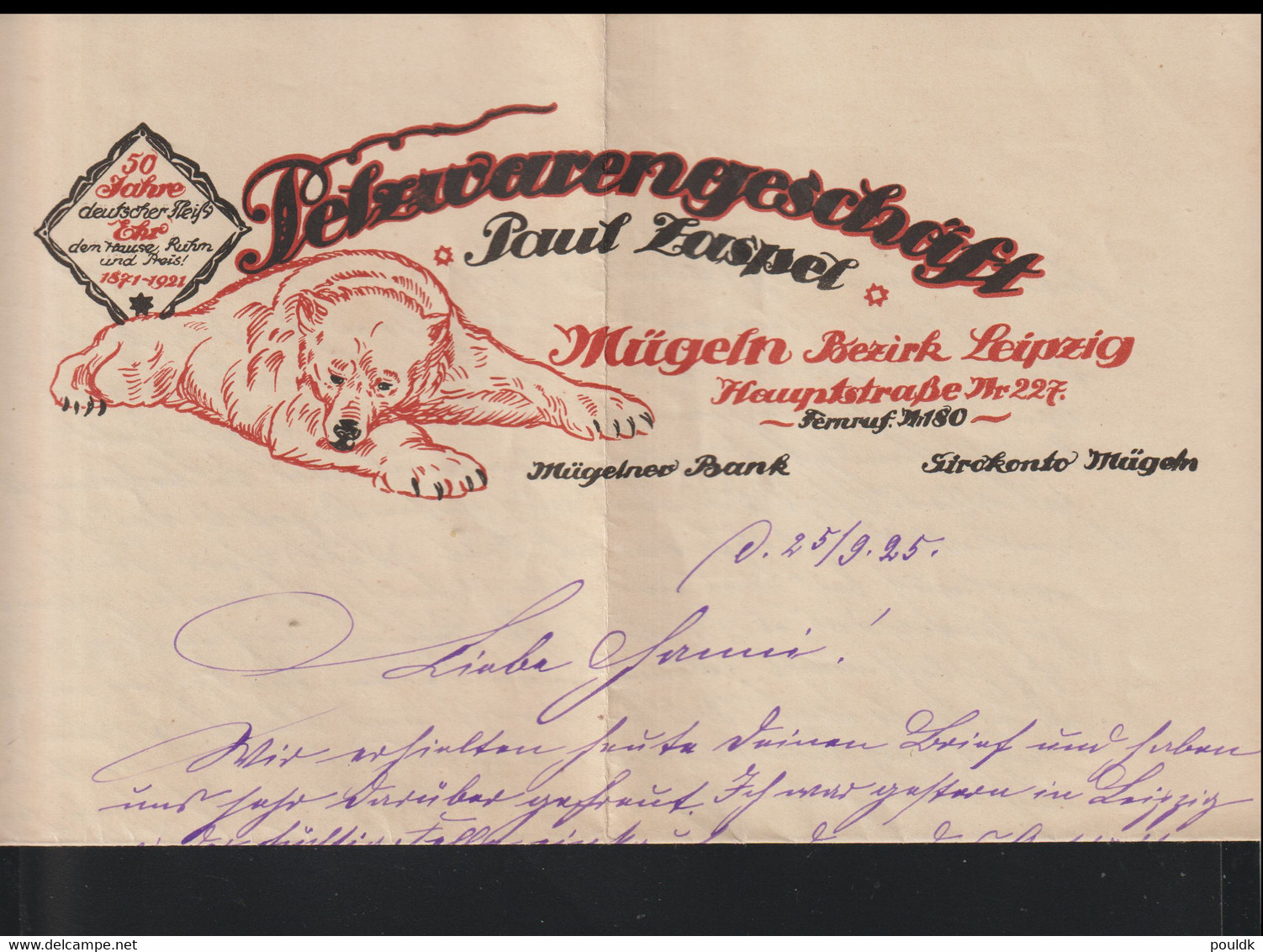 Germany - Letter Sheet From 1925: Pelzwarengeschäft Paul Zaspel In Mügeln (TS17-15) - Sin Clasificación