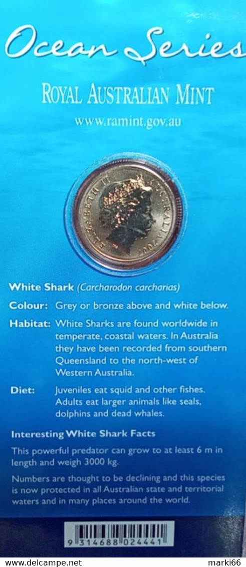 Australia - 2007 - Ocean Series - White Shark - 1 Dollar Colour Uncirculated Bronze Coin - Sets Sin Usar &  Sets De Prueba