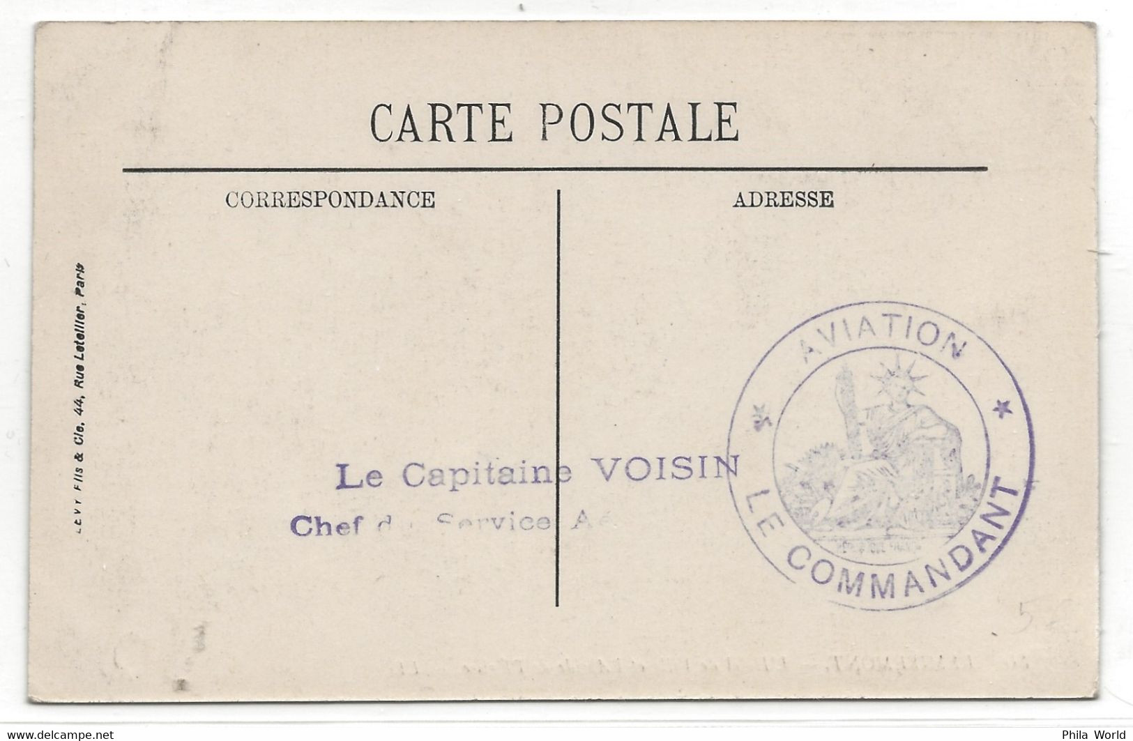 WW1 Cachet Déesse Assise AVIATION LE COMMANDANT + Capitaine VOISIN Chef De Service Sur CP REMIREMONT Hotel Ville Abside - 1. Weltkrieg 1914-1918