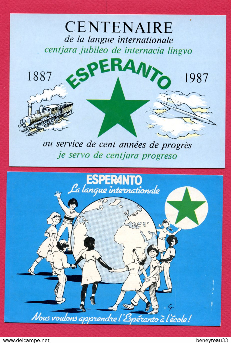 LOT DE 2 CP (Réf : EE 390)  (ESPETANTO) CENTENAIRE DE LA LANGUE INTERNATIONALE - Esperanto
