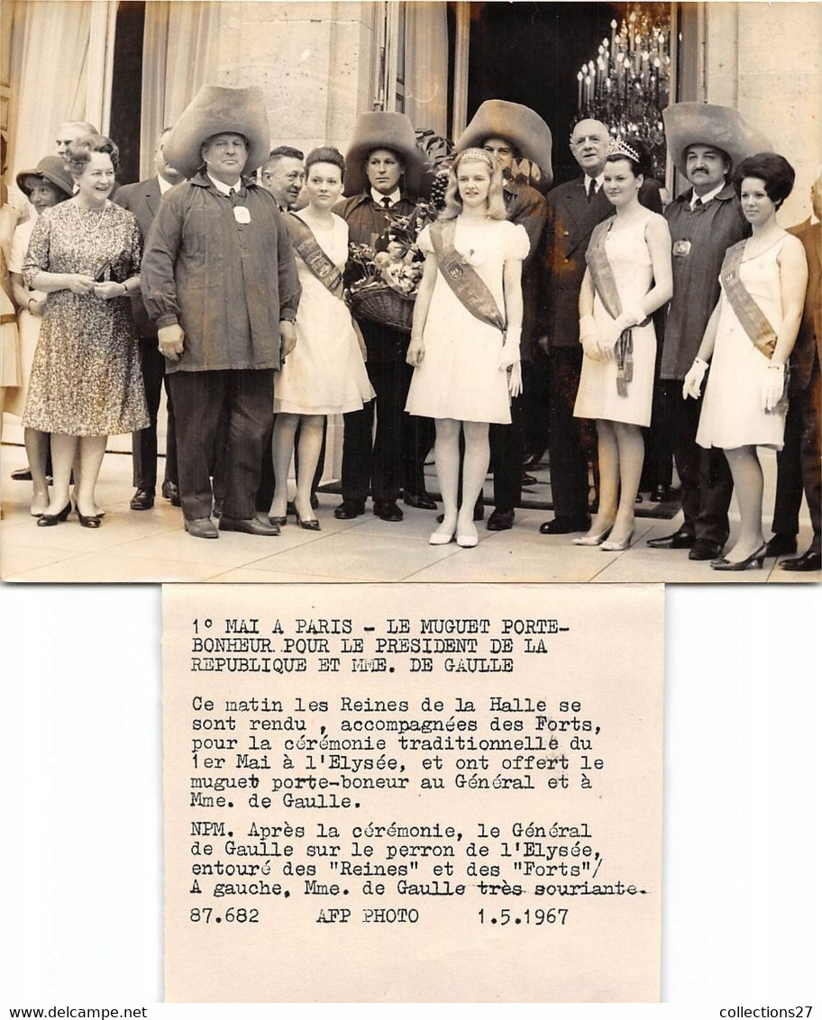 MUGUET PORTE-BONHEUR POUR LE PRESIDENT DE LA REPUBLIQUE ET MME DE GAULLE - PHOTO 1967 - Identifizierten Personen