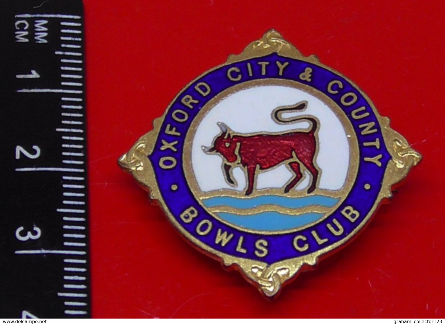 Vintage Enamel And Metal Badge Bowling Bowler Bowls Lawn Bowls Oxford City And County Bowls Club Red Bull H W Miller Ltd - Bowling