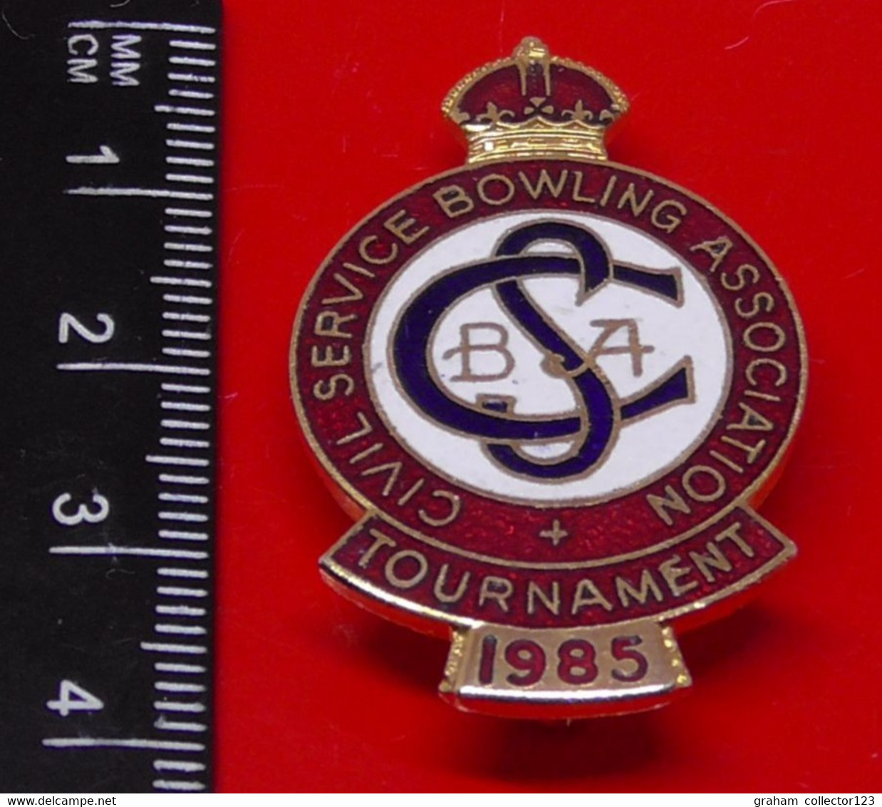 Vintage Enamel And Metal Badge Bowling Bowler Bowls Lawn Bowls Civil Service Bowling Association Tournament 1985 - Bowling