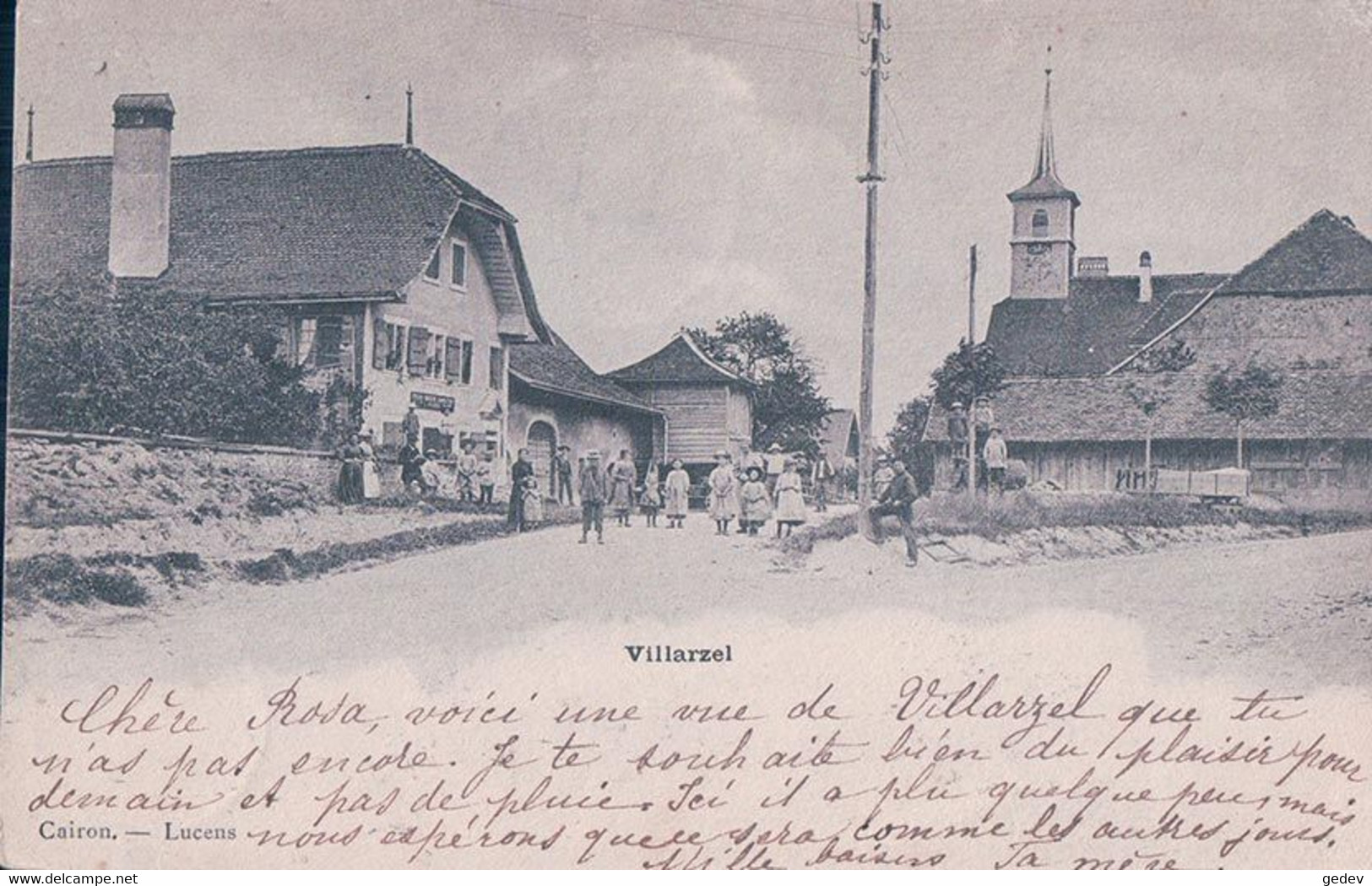 Villarzel VD, Epicerie Mercerie Vicquerat, Rue Animée (2.7.1905) Léger Pli D'angle - Villarzel