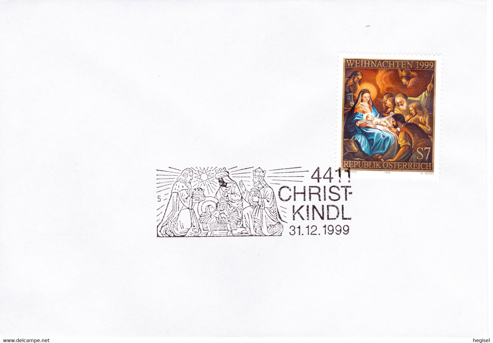 1999, Österreich, "Weihnachten - Hochaltarbild", SST. 4411 Christkindl 31.12.1999  UZ 5 - Gemälde