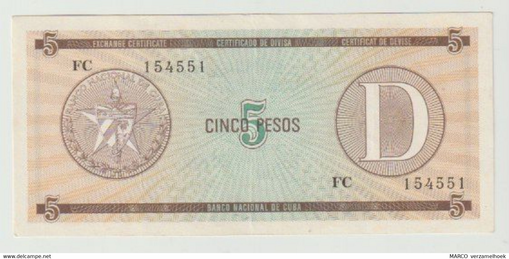 CUBA 5 Pesos 1985 Serie D Used Banknote - Cuba