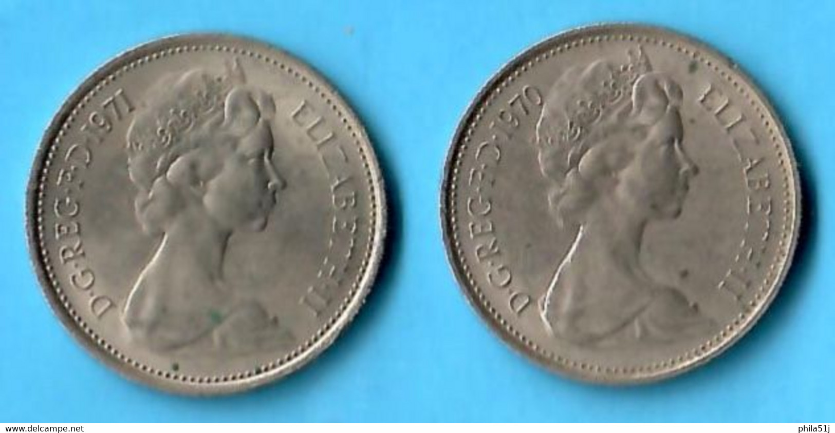 GRANDE-BRETAGNE ---ELIZABETH II  ----5 PENCE De 1970 & 1971 ---VOIR SCAN  (2) - 5 Pence & 5 New Pence