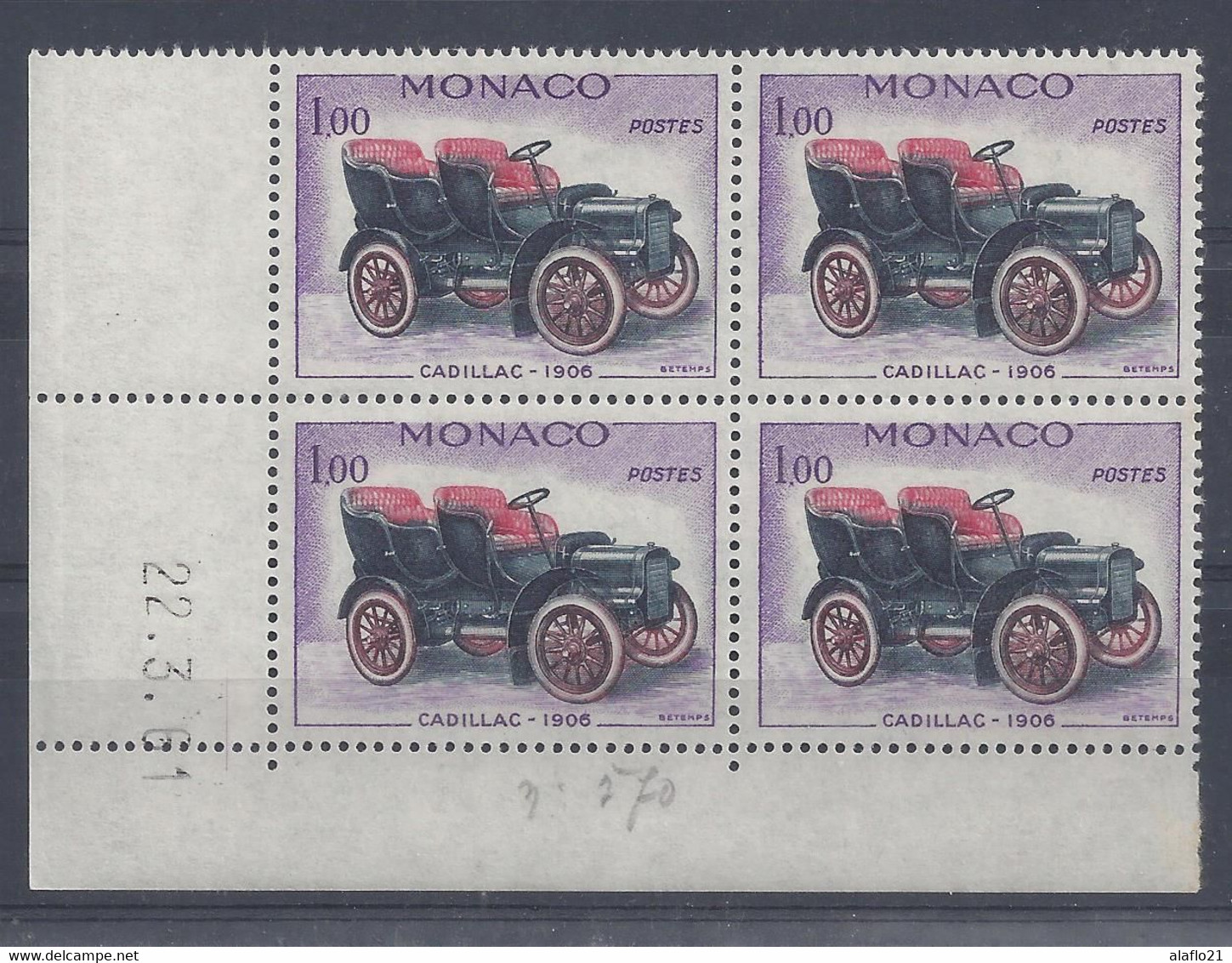 MONACO - N° 570 - CADILLAC 1906 - Bloc De 4 COIN DATE - NEUF SANS CHARNIERE - 22/3/61 - Unused Stamps