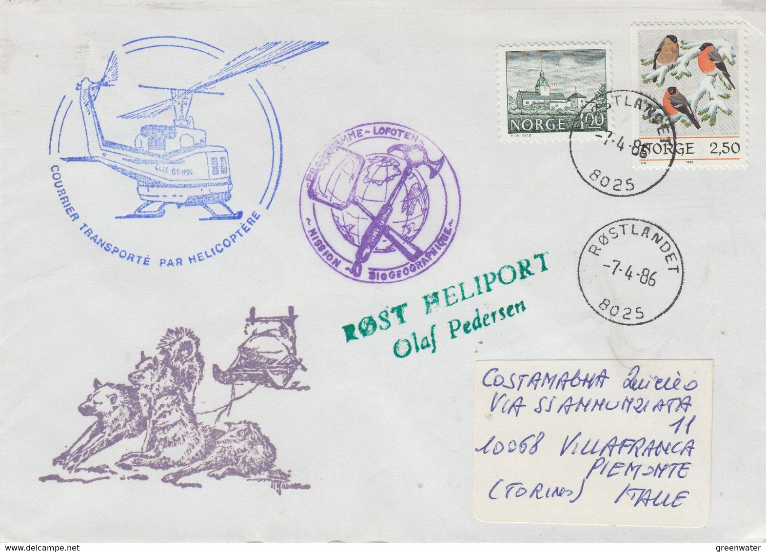 Norway 1986 Mission Geographique Rost Heliport Cover Ca Rostlandet 7-4-1986 (NW202) - Programmi Di Ricerca