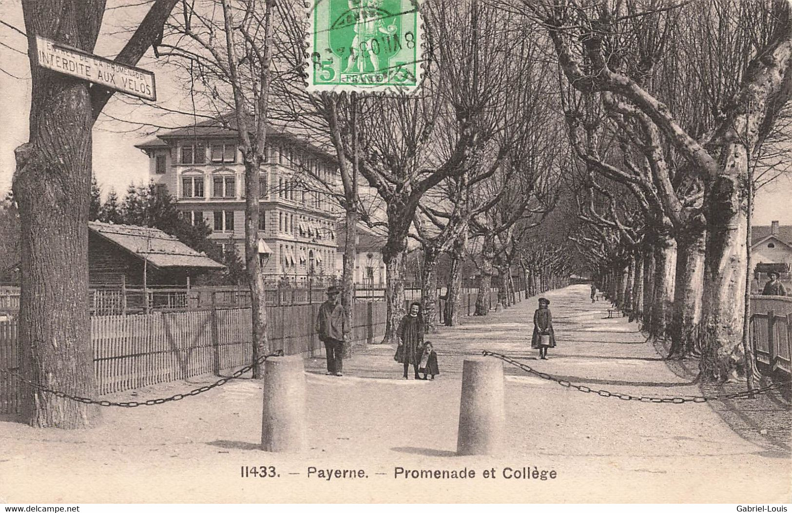 Payerne Promenade Et Collège Linéaire Payerne 1908 Animée - Payerne