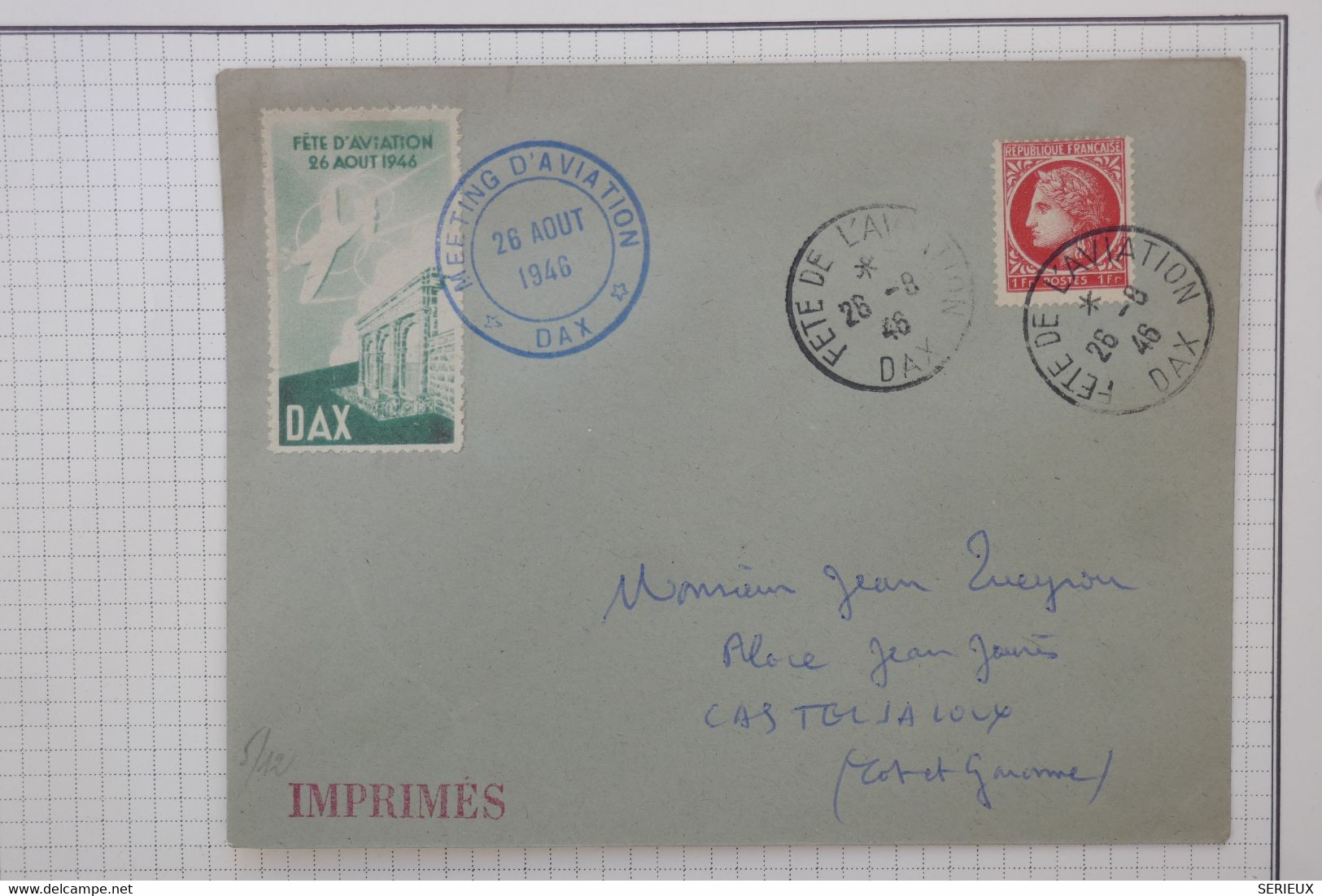 BB5 FRANCE BELLE LETTRE  RR 1946 MEETING DAX +FETE DE L AVIATION ++VIGNETTE  +AFFRANCH. PLAISANT - 1927-1959 Lettres & Documents