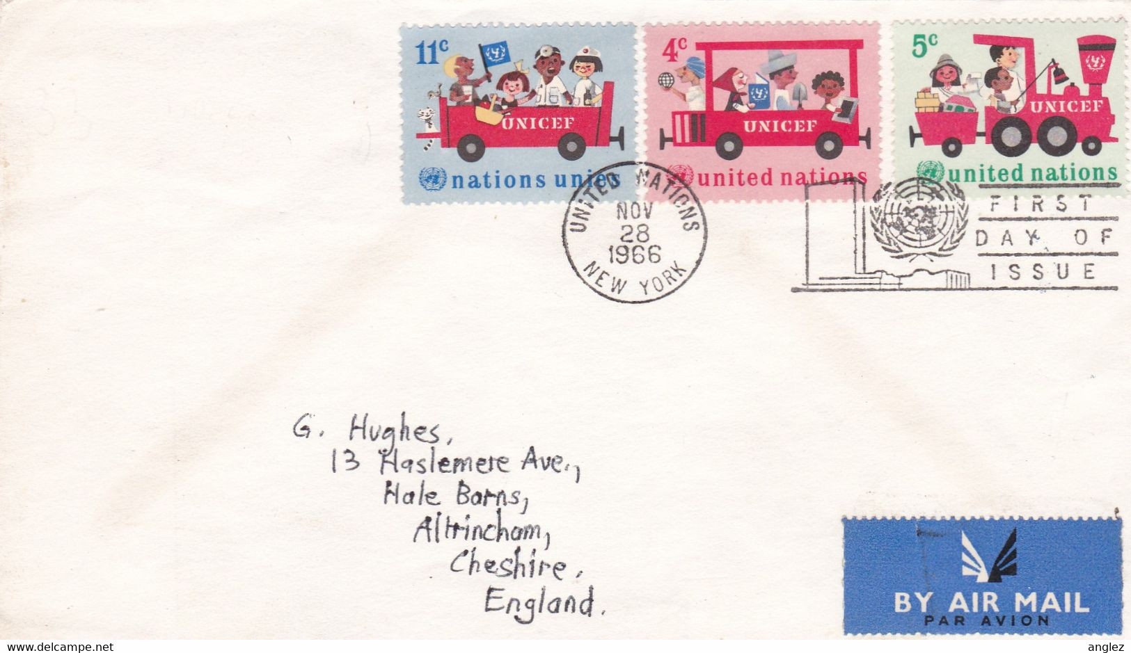 United Nations - New York Office 1966 Unicef Set On FDC Airmail To England - Lettres & Documents