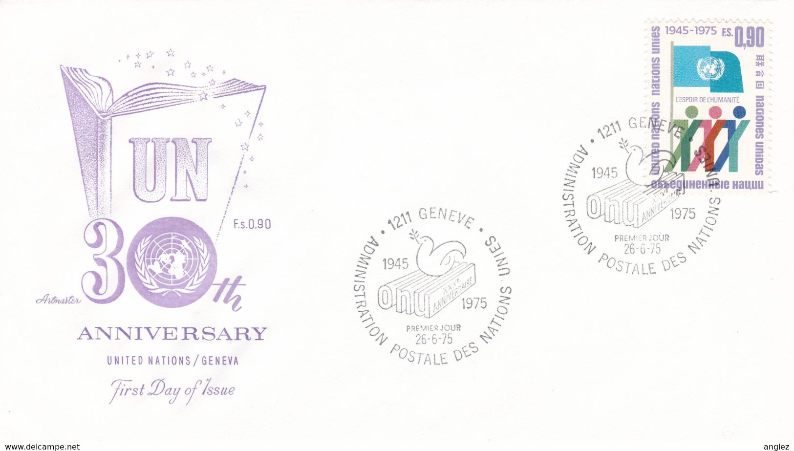 United Nations - Geneva Office 1975 30th Anniversary FDC - Lettres & Documents