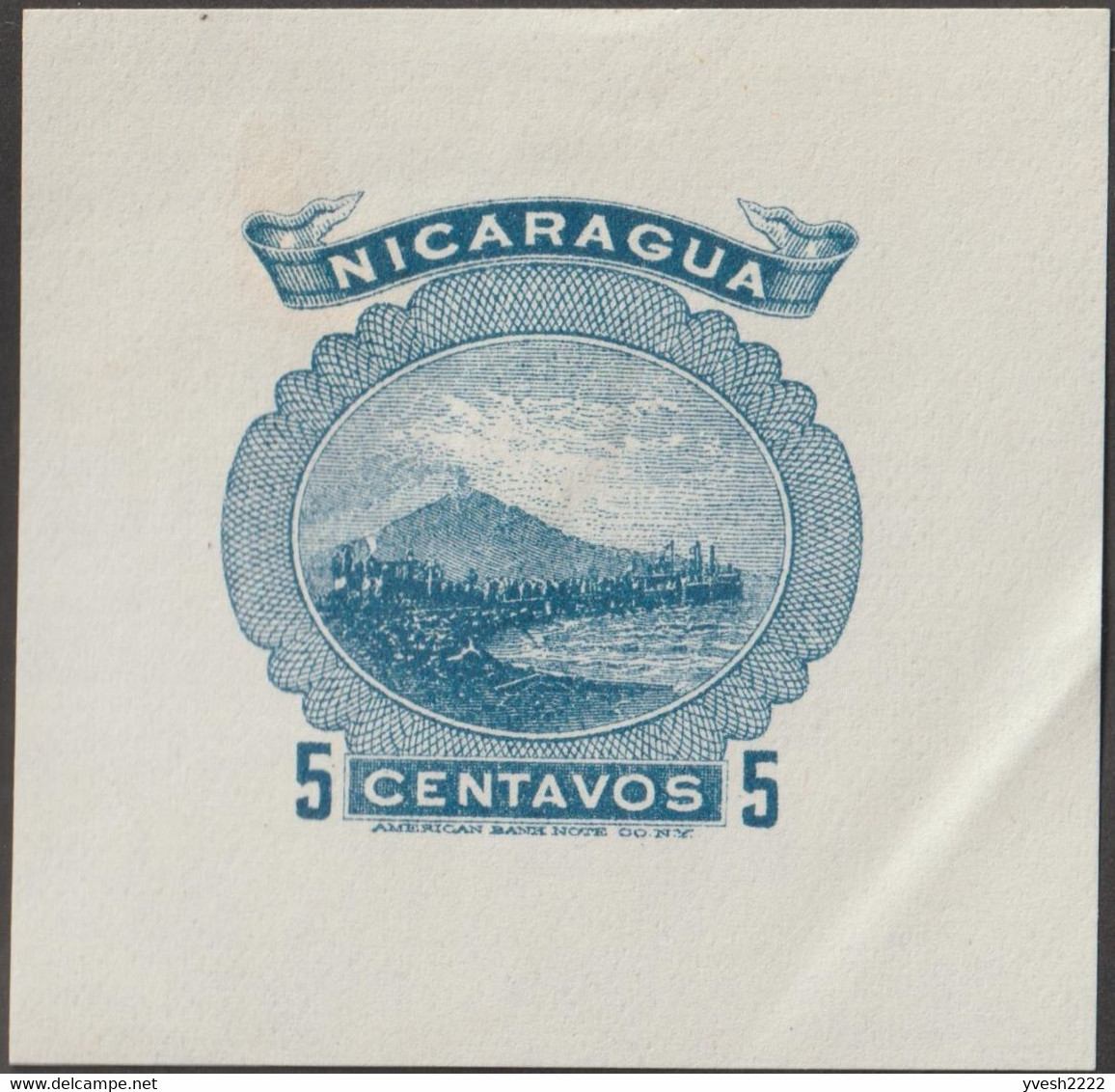 Nicaragua 1900. 7 essais d'affranchissements d'entiers postaux. Volcan Momotombo, de type stratovolcan, 1297 mètres