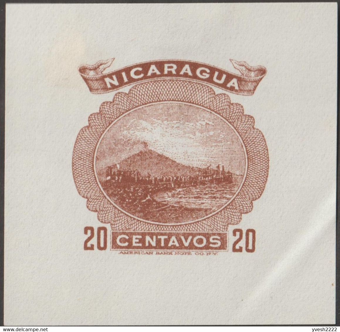 Nicaragua 1900. 7 essais d'affranchissements d'entiers postaux. Volcan Momotombo, de type stratovolcan, 1297 mètres
