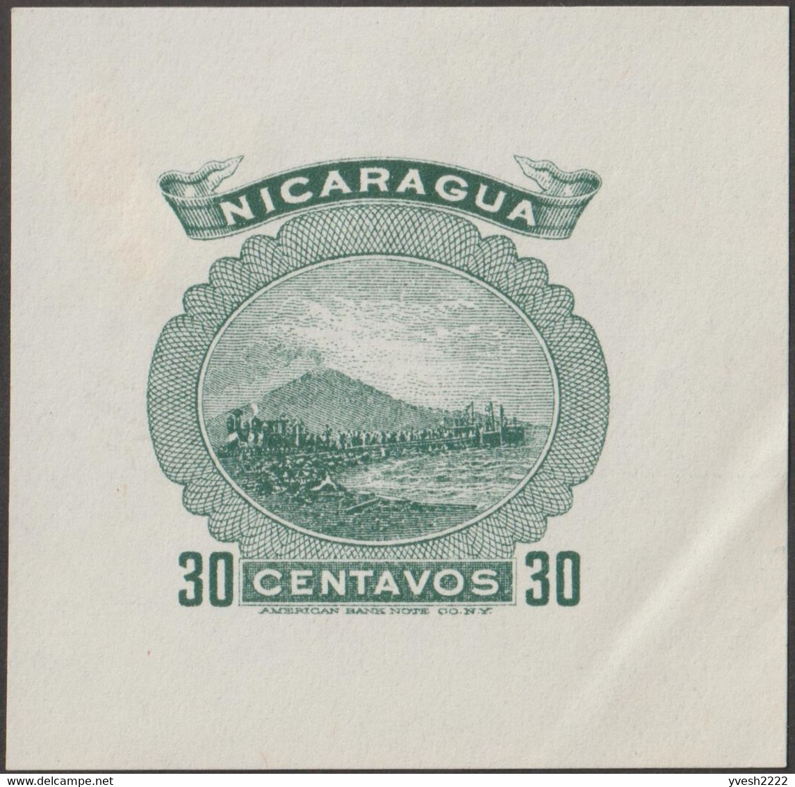 Nicaragua 1900. 7 essais d'affranchissements d'entiers postaux. Volcan Momotombo, de type stratovolcan, 1297 mètres