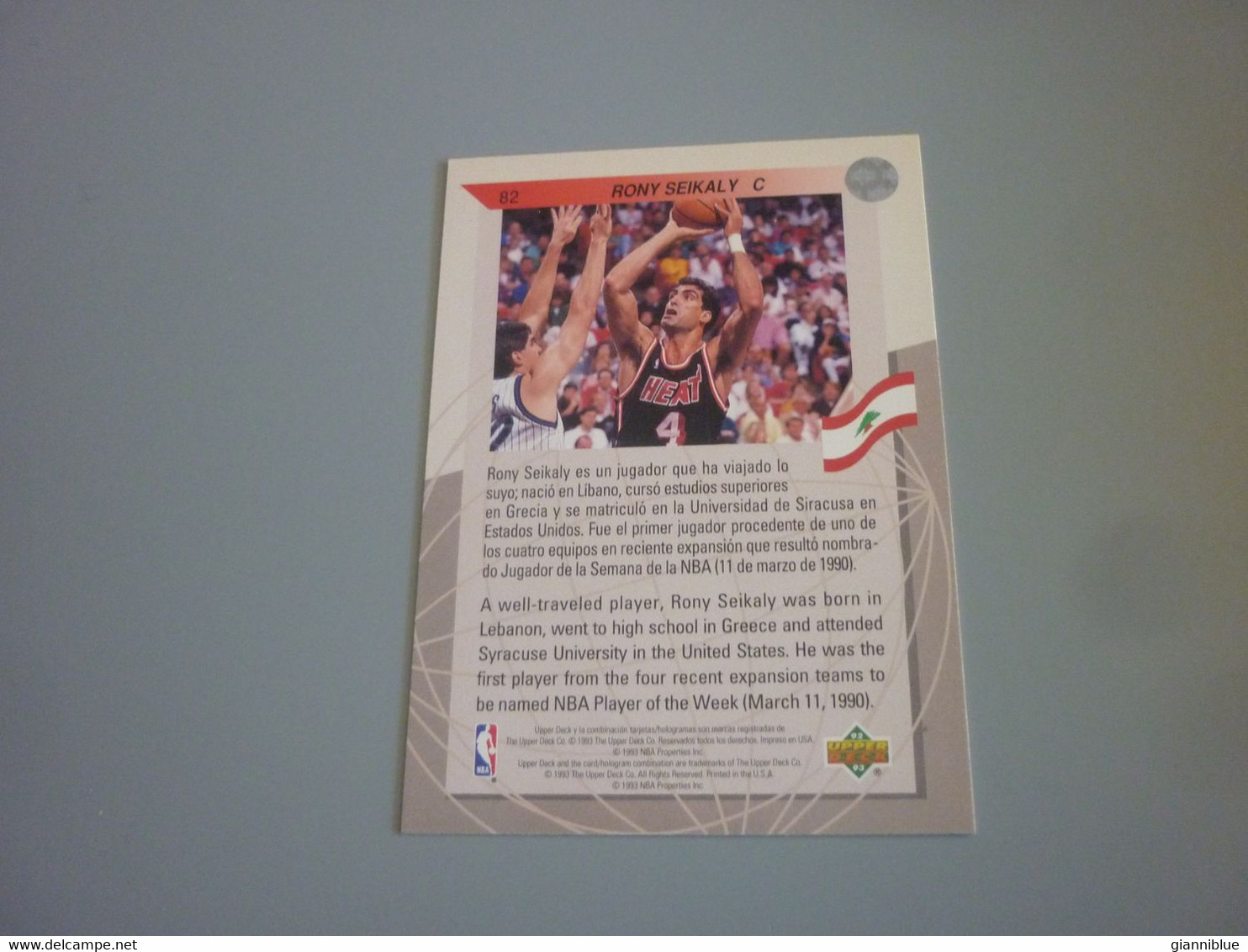 Rony Seikaly Maiami Heat Lebanon Basketball Upper Deck 1992-93 Spanish Edition Trading Card #82 - 1990-1999
