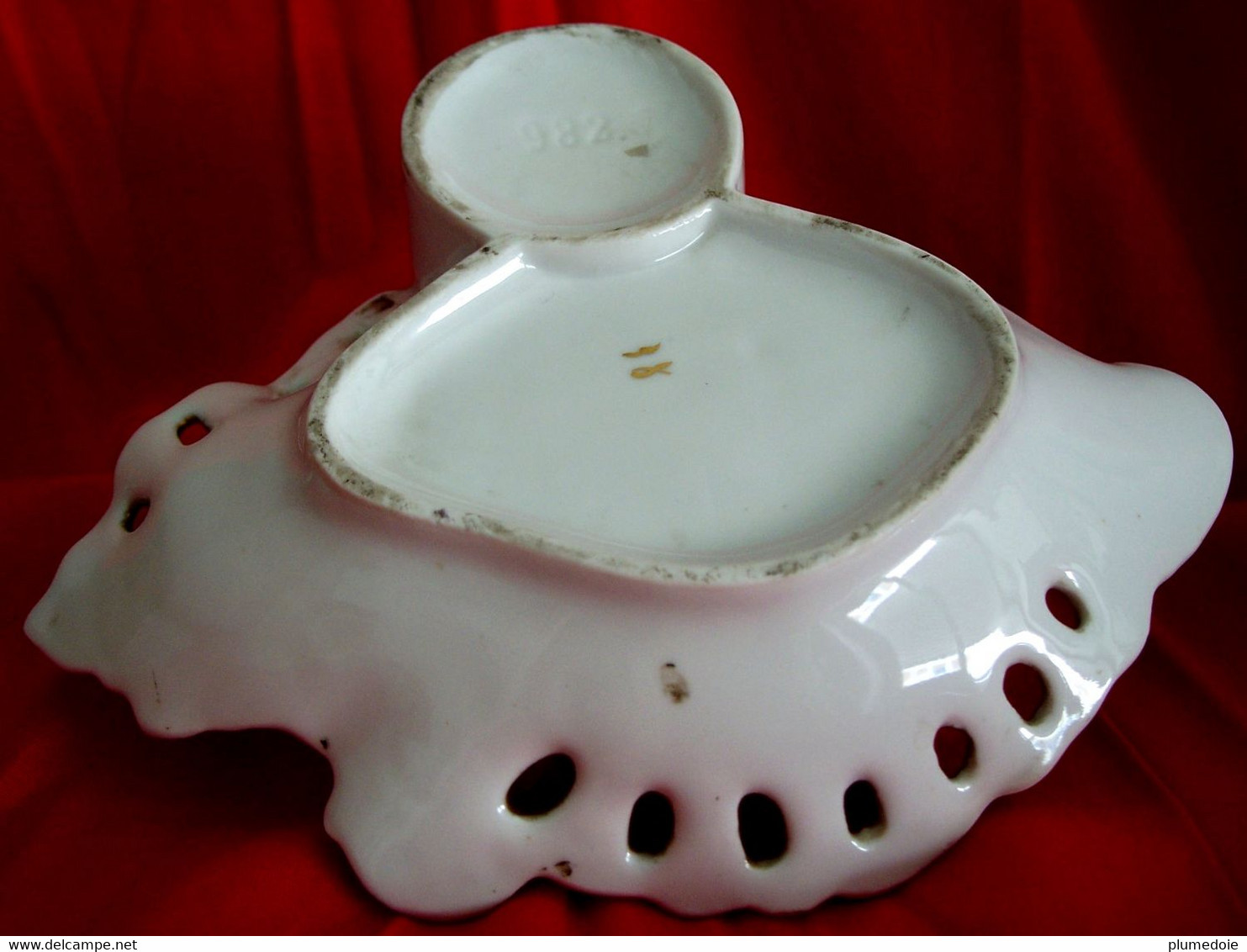 FIN XIX° S. ENCRIER EN PORCELAINE Décor Floral , Fleurs , Repose Plume VICTORIAN PORCELAIN INKWELL - Encriers