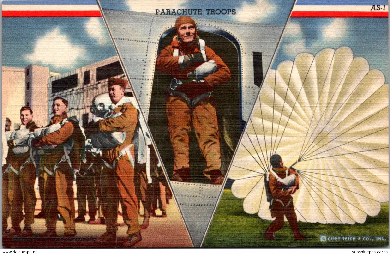 Military Parachute Troops Multi View Curteich - Characters