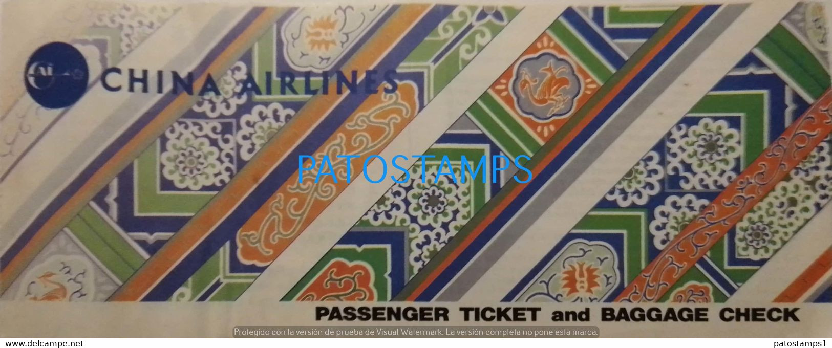 190754 AVIATION AVION CHINA AIRLINES PASSENGER TICKET CHECK NO POSTAL POSTCARD - Tickets