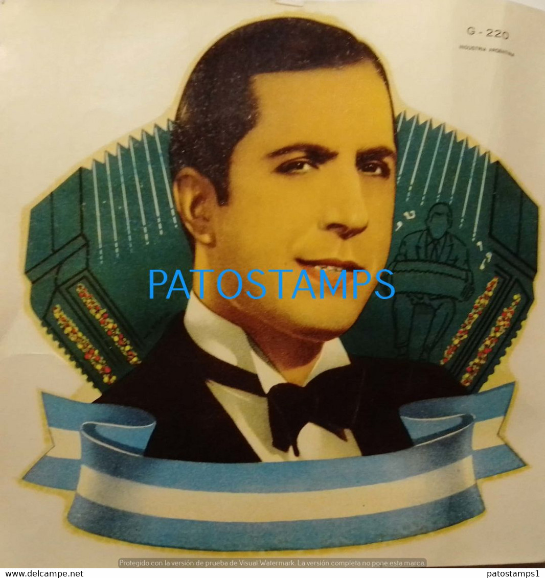 190756 ARGENTINA ARTIST CARLOS GARDEL SINGER TANGO & ACTOR BANDONEON CALCOMANIA AL AGUA CALCO 16 CM NO POSTAL POSTCARD - Argentina