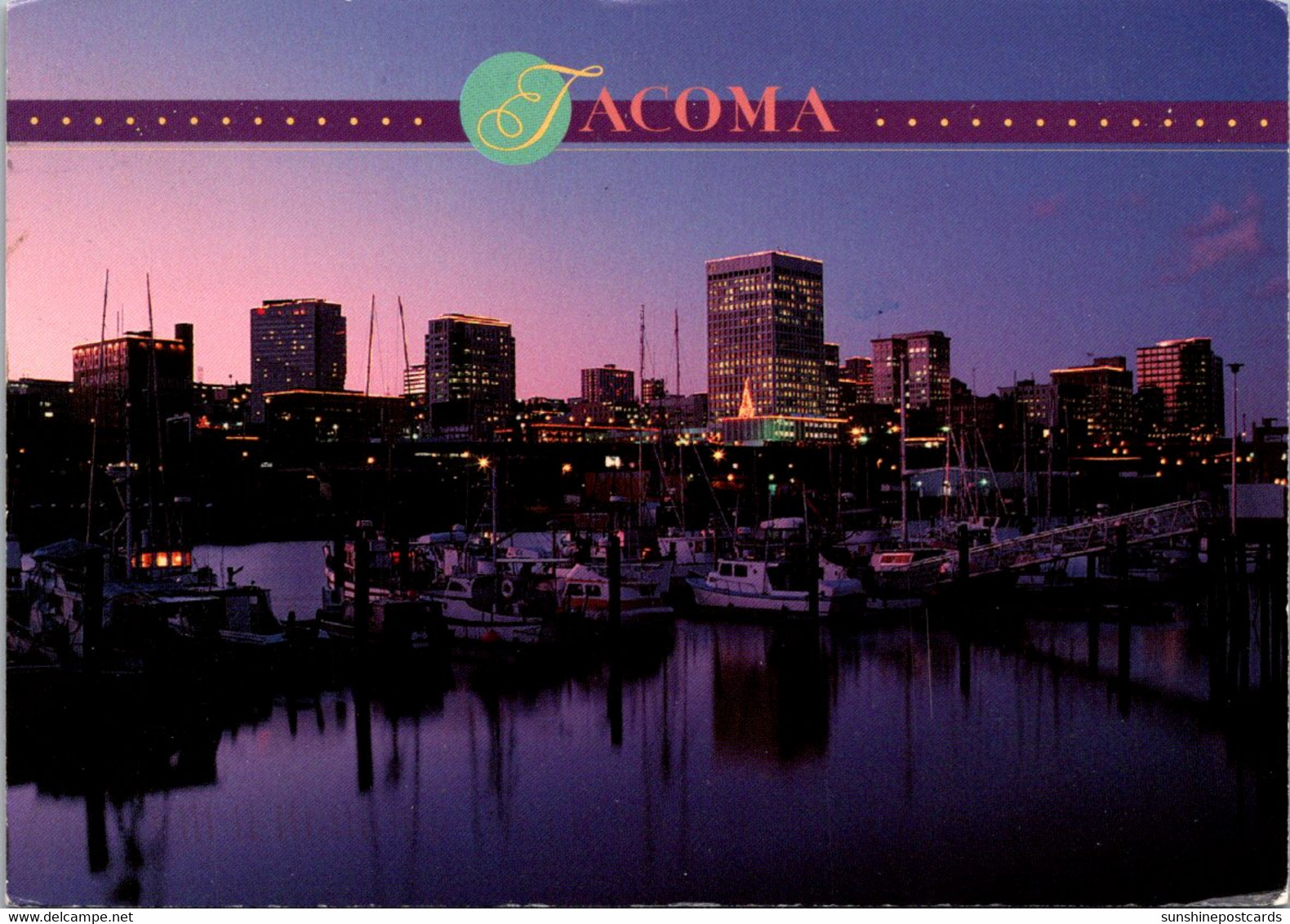 Washington Tacoma Sunset Over Syline And Thea Foss Waterway 1997 - Tacoma