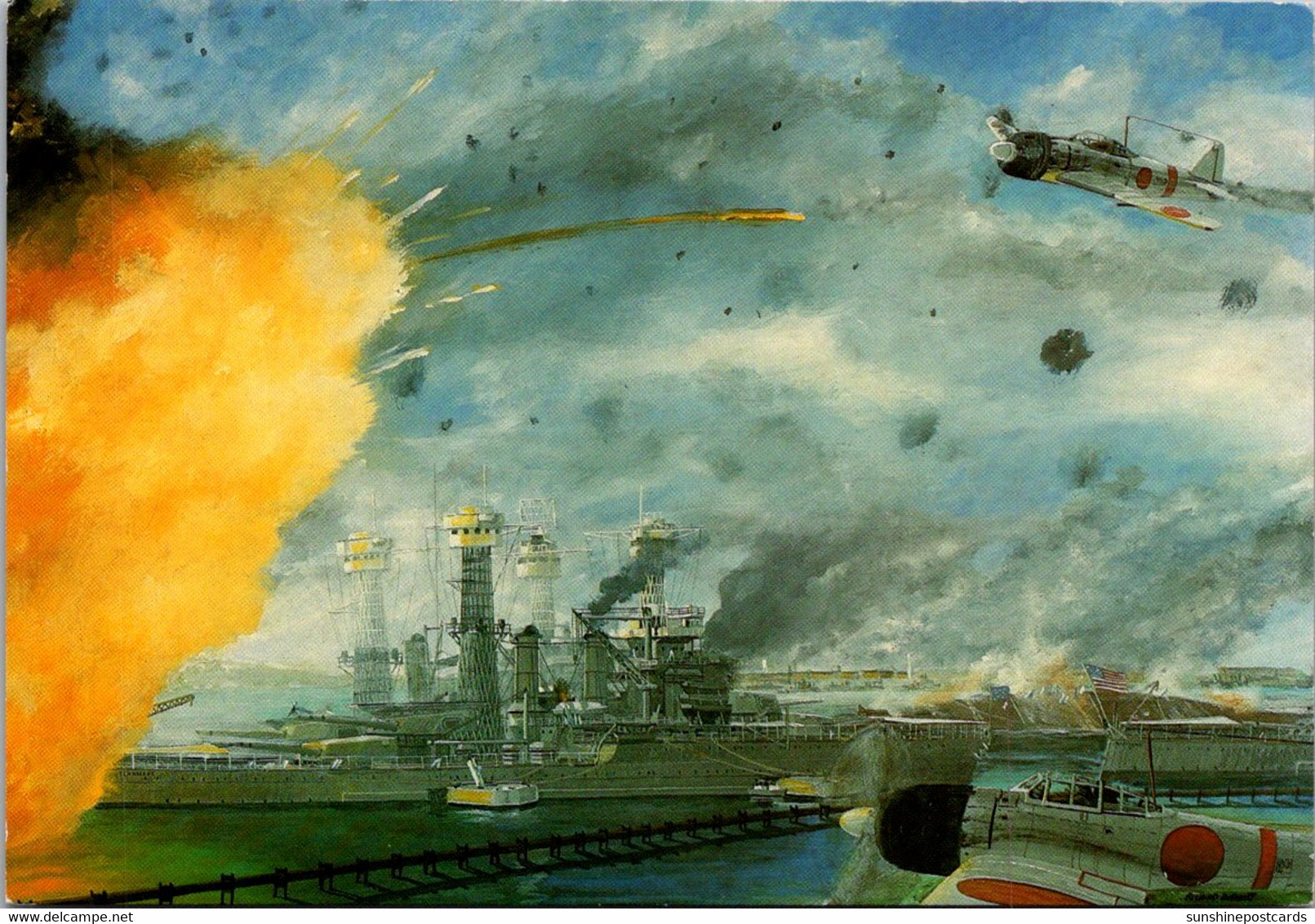 Hawaii Pearl Harbor Battleship Row 7 December 1941 Painting By Richard W DeRosset - Oahu