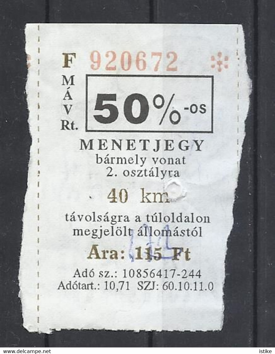 Hungary, Kötegyán, Half Price Railway Ticket ,1995. - Europe