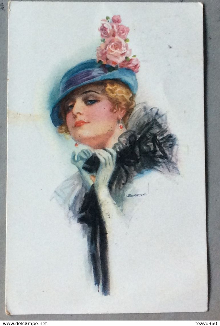 OLD POSTCARD Illustrator Signed : USABAL BELLA RAGAZZA LADY WITH HAT WITH ROSES  MÄDCHEN MIT EINEM BLUMENHUT AK 1920 - Usabal