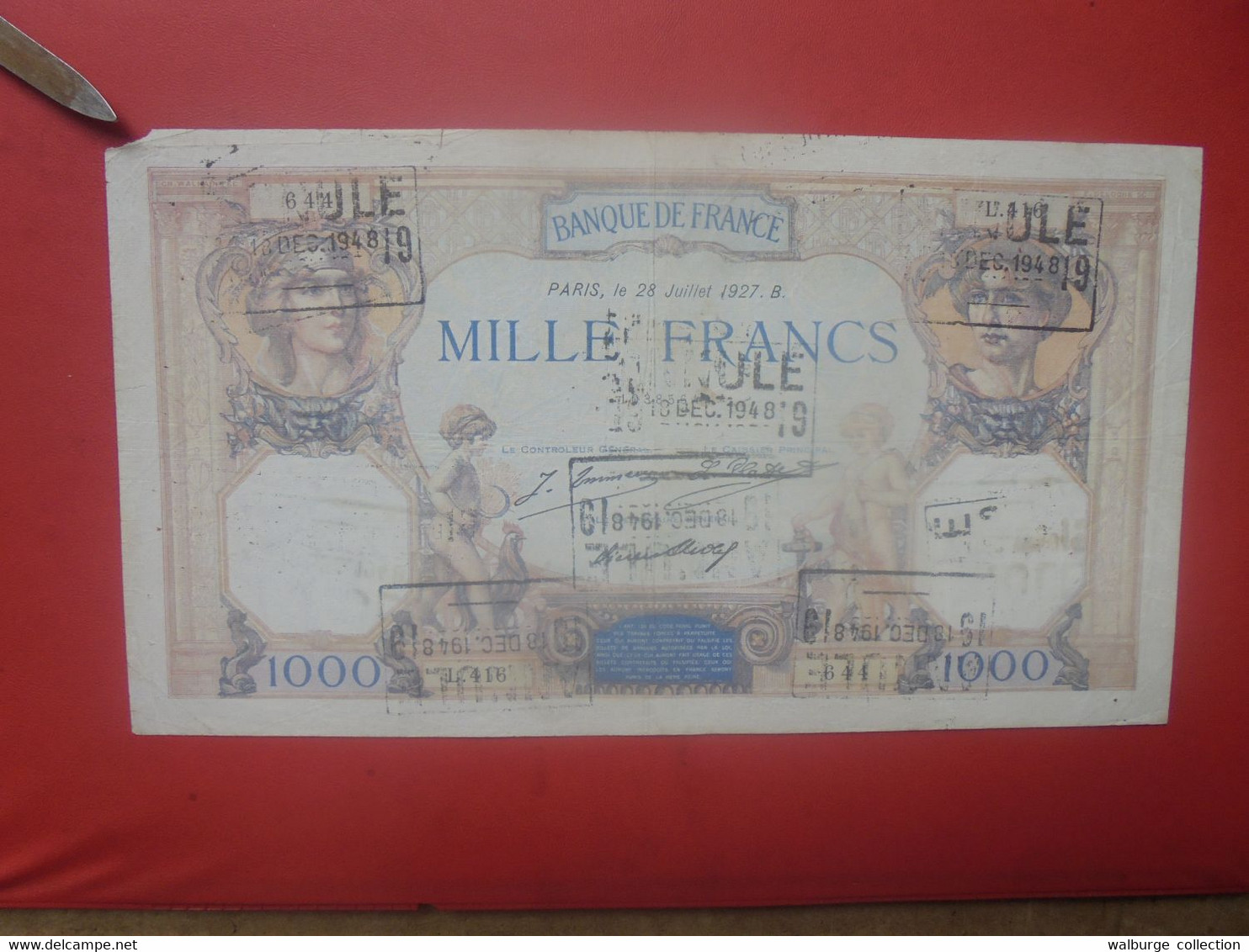 FRANCE 1000 FRANCS 1927 "Annulé" En 1948 (1 Coin Abimé) (L.7) - 1 000 F 1927-1940 ''Cérès Et Mercure''