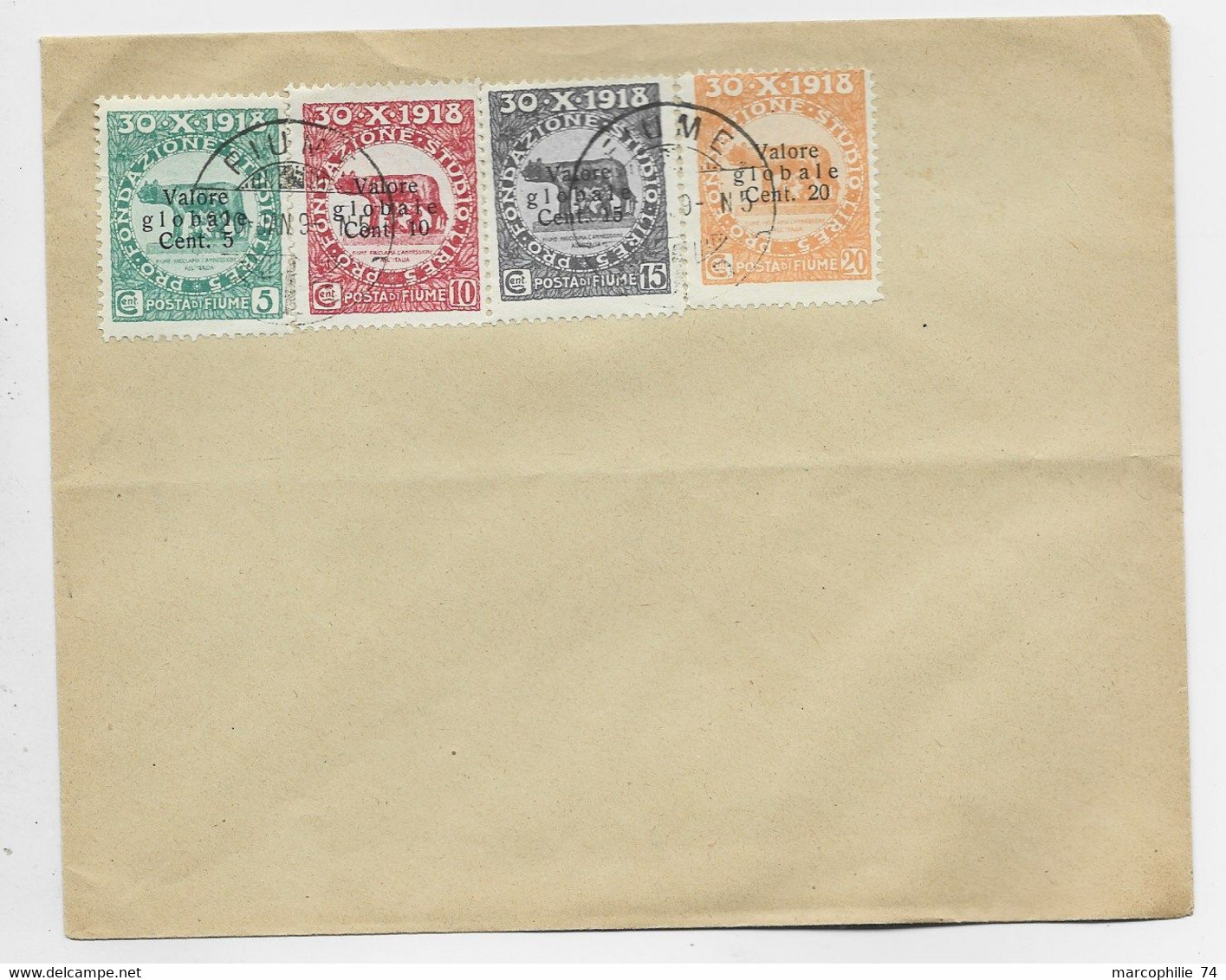 FIUME 5C+10C+15C+20C LETTRE LETTERA COVER FIUME 30.X.1918 VALORE - Yugoslavian Occ.: Fiume