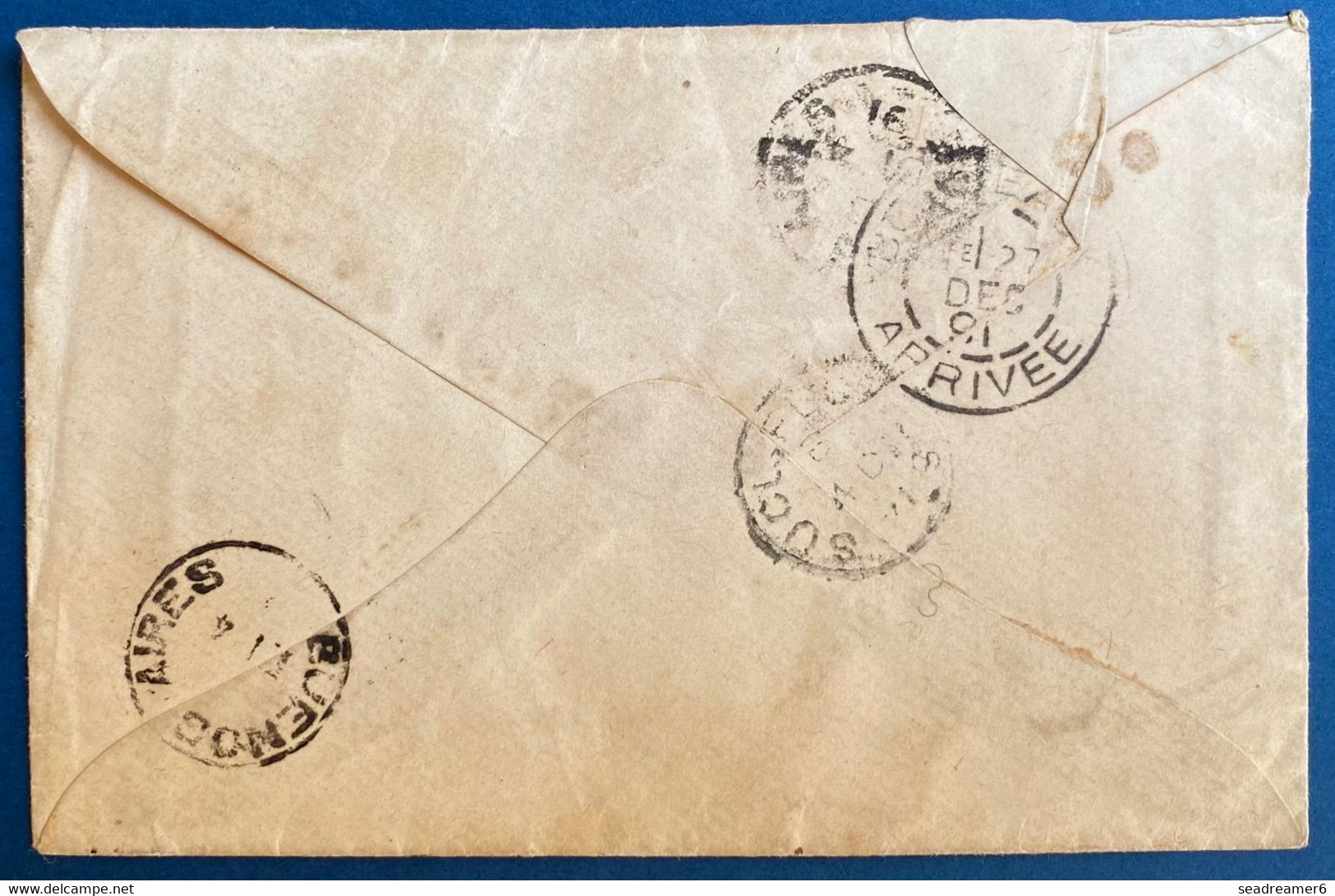Argentine Lettre 1891 N°81 8c Rose Oblitéré + Dateur Ligne Bleu Hexagonal " Ligne J / Paq FR N°2 " Pour Bordeaux TTB - Cartas & Documentos