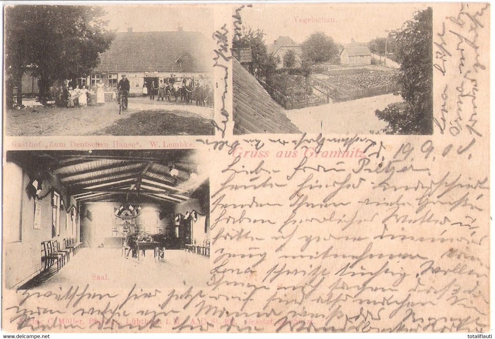 Gruß Aus GRAMNITZ Bei Hagenow Gasthof Zum Deutschen Haus Belebt Gelaufen 19.9.1900 Mit Ortsstempel TODDIN - Hagenow