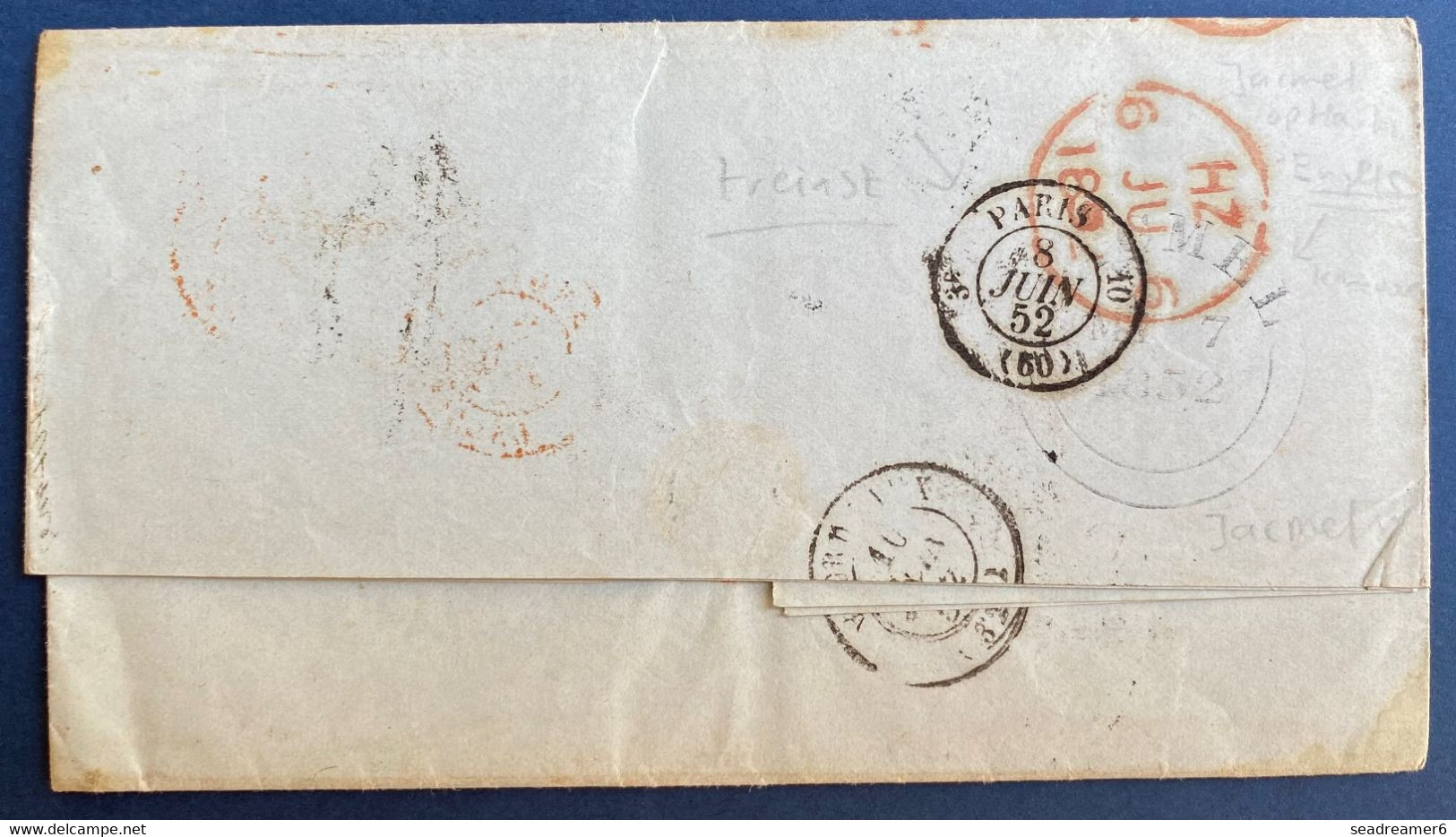 Haiti Lettre 1852 Pour Bordeaux Par Pakket Anglais + Taxe 15 + Entrée " Angl /2/ Calais " + Colonies Art 13 + Jacmel TTB - Haiti