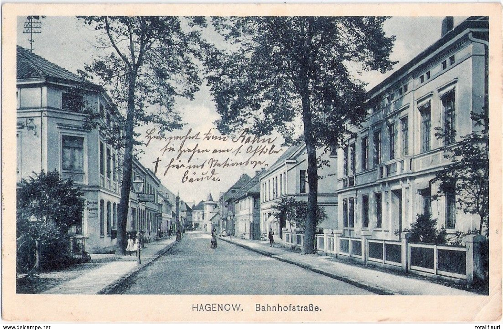 HAGENOW Mecklenburg Bahnhofstraße Bläulich Belebt Vorn Bier Halle Kegelbahn Dahinter Wöbel & Sara Oä. 19.8.1917 Gelaufen - Hagenow
