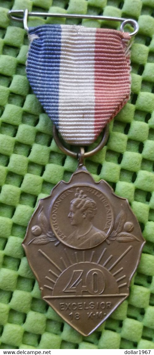 Medaille Koningin Wilhelmina 40 Jaar , Excelsior 18 Km  - 1938   - 2 Scans For Condition.(Originalscan !!) - Royal/Of Nobility