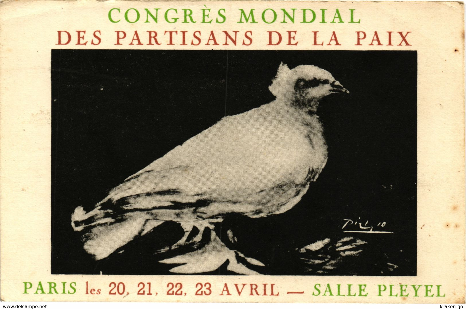 CPA -  Pablo PICASSO - Congrés Mondial Des Partisans De La Paix - NV - P002 - Picasso