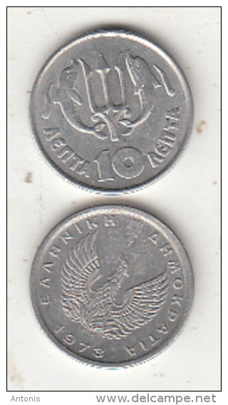 GREECE - Dolphins, Coin 10 Lepta, 1973 - Greece