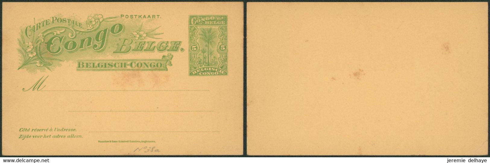 Congo Belge - EP N°38a (STIBBE) 5ctm Vert S. Papier Jaune Grand Format 140 X89mm NEUF. - Entiers Postaux