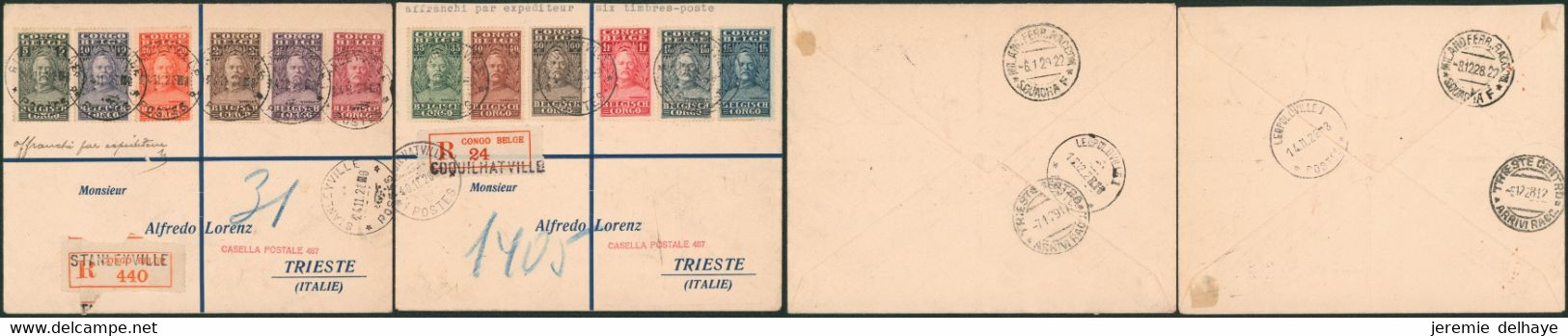Congo Belge - Stanley : Lot De 2 Lettres En Recommandé De Stanleyville > Trieste (Italie) - Storia Postale