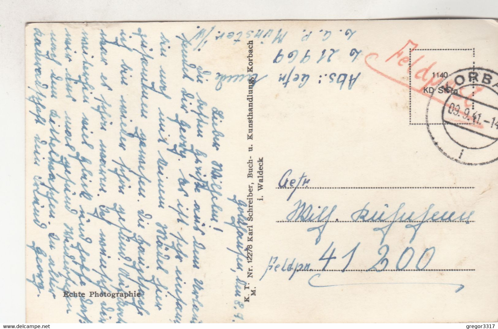 B5543) KORBACH  - FINANZAMT - Tolle Sehr Alte S/W AK Feldpost 9.9.1941 - Korbach