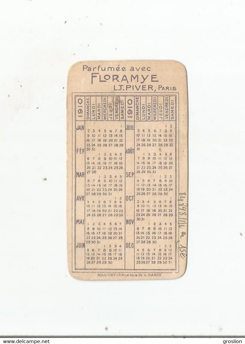 CARTE PARFUMEE ANCIENNE CALENDRIER  FLORAMYE DE L T PIVER PARIS  1910 - Antiquariat (bis 1960)