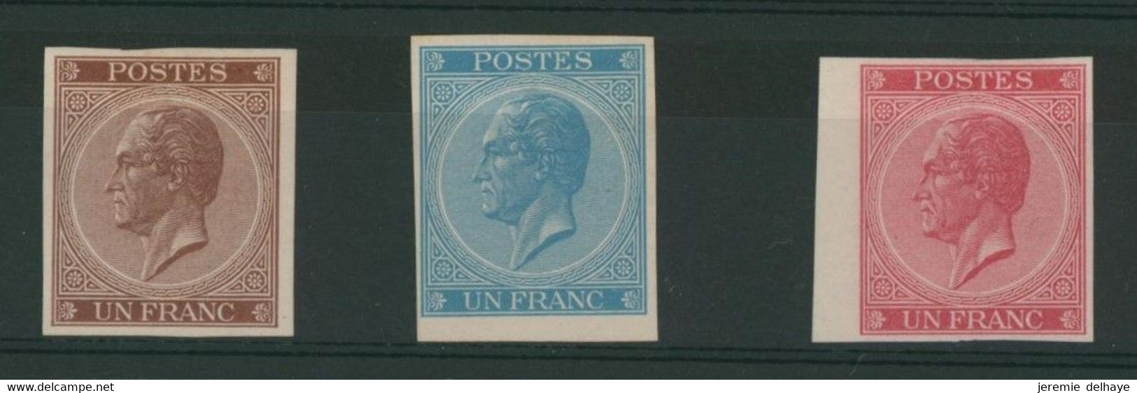 Essai - épreuve Des Planches (émission 1865, Londres) Sur Papier Blanc Lisse : 1Fr (trois Nuances) - Proofs & Reprints