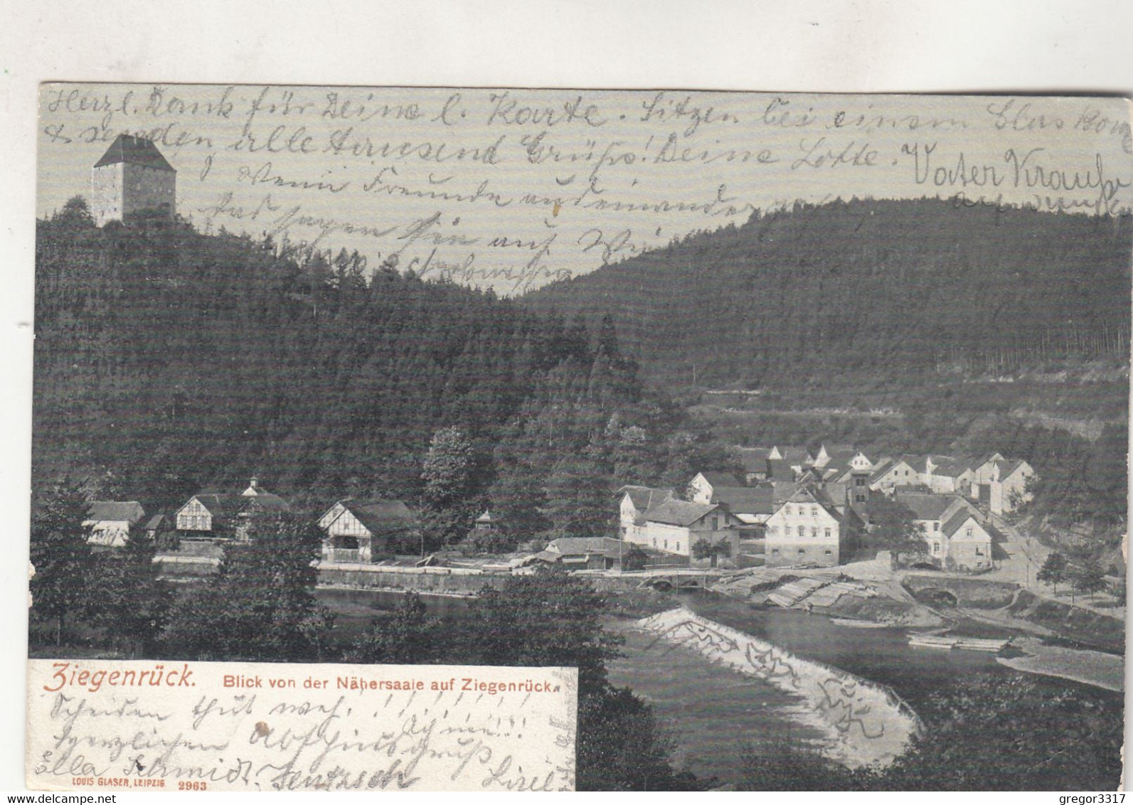 B5564) ZIEGENRÜCK - Blick Von Der Nähersaale Auf Ziegenrück - LITHO Mit Haus Details ALT ! 18.8.1908 - Ziegenrück