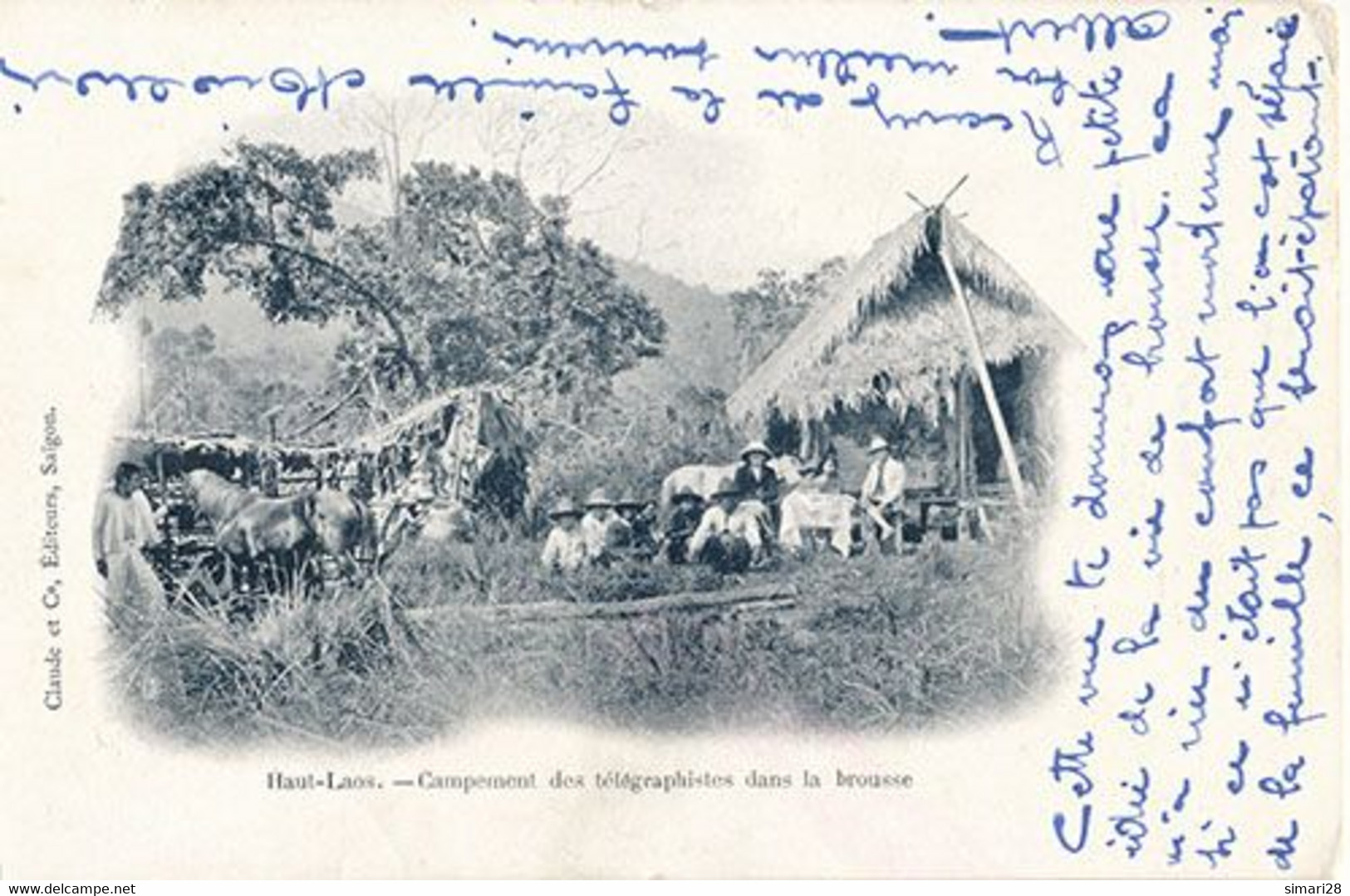 HAUT LAOS - CAMPEMENT DES TELEGRAPHISTES DANS LA BROUSSE - Laos