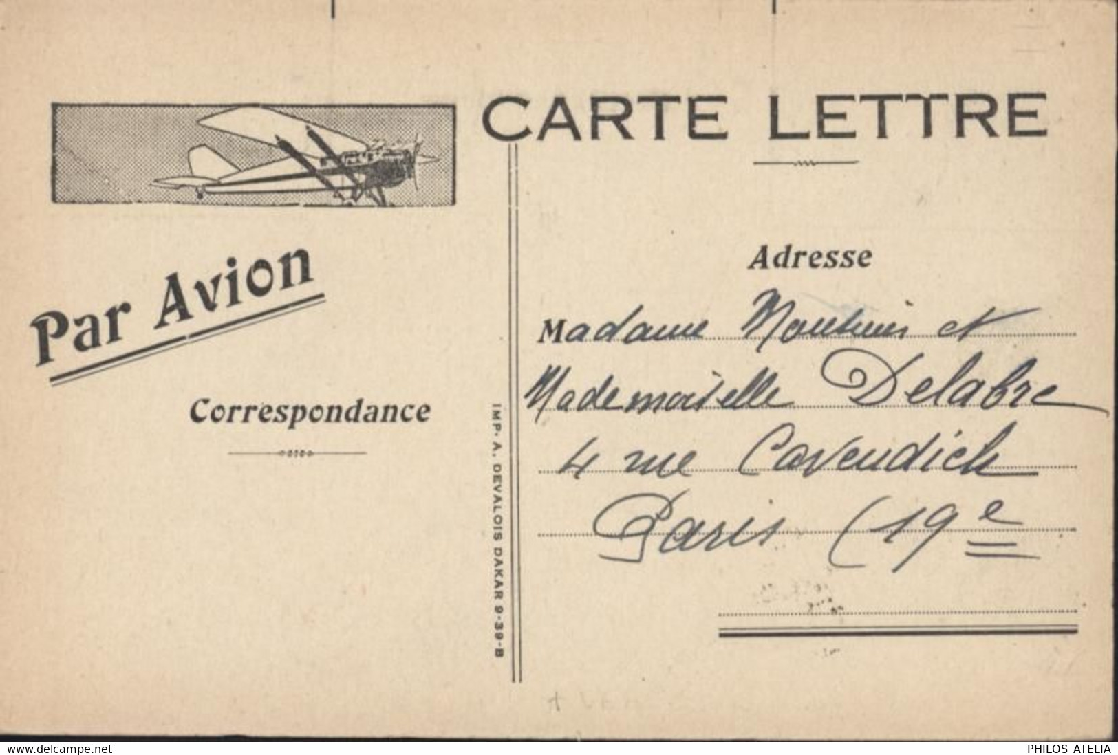 Guerre 39 45 Carte Lettre Par Avion Devalois Dakar YT AOF Sénégal N°134 CAD Bleu Dakar Su?rs Sénégal 8 1 40 Censure - Airmail